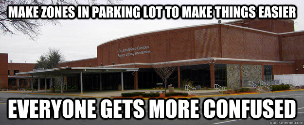 Make zones in parking lot to make things easier everyone gets more confused - Make zones in parking lot to make things easier everyone gets more confused  Scumbag BCA