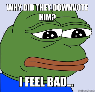 I feel bad... Why did they downvote him? - I feel bad... Why did they downvote him?  FEELS BAD MAN