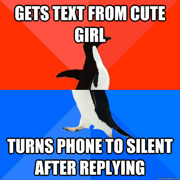gets text from cute girl Turns phone to silent after replying  Socially Awesome Awkward Penguin