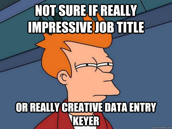 Not sure if really impressive job title Or really creative data entry keyer  Futurama Fry