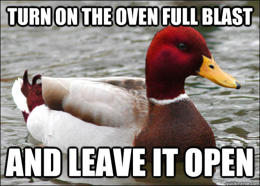 turn on the oven full blast and leave it open  Malicious Advice Mallard
