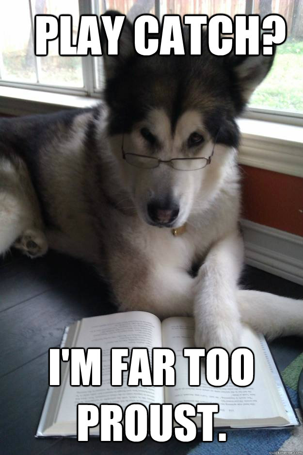PLAY CATCH? I'm far too Proust.  Condescending Literary Pun Dog
