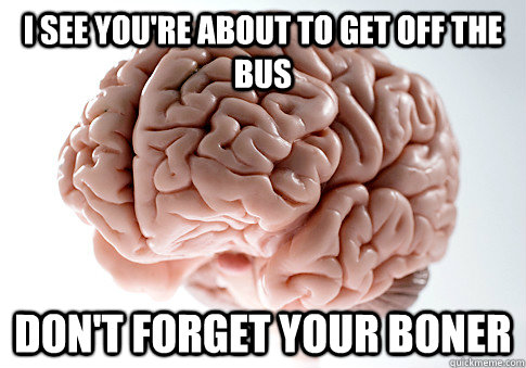 I SEE YOU'RE ABOUT TO GET OFF THE BUS DON'T FORGET YOUR BONER  Scumbag Brain