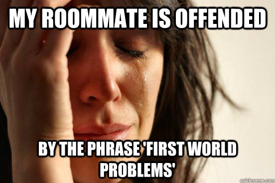 My roommate is offended by the phrase 'first world problems'  First World Problems