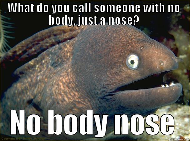 WHAT DO YOU CALL SOMEONE WITH NO BODY, JUST A NOSE? NO BODY NOSE Bad Joke Eel