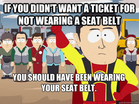 If you didn't want a ticket for not wearing a seat belt You should have been wearing your seat belt.  Captain Hindsight