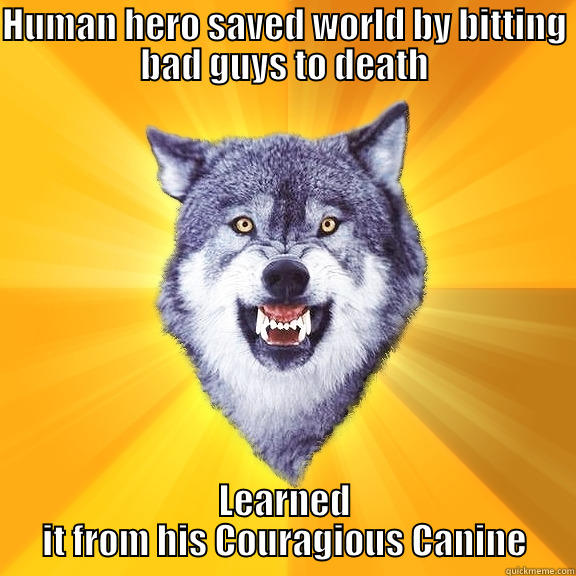 HUMAN HERO SAVED WORLD BY BITTING BAD GUYS TO DEATH LEARNED IT FROM HIS COURAGIOUS CANINE Courage Wolf