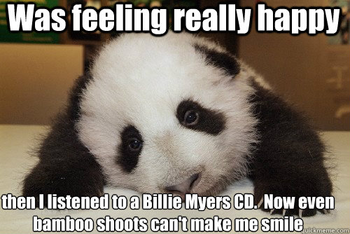 Was feeling really happy then I listened to a Billie Myers CD.  Now even bamboo shoots can't make me smile - Was feeling really happy then I listened to a Billie Myers CD.  Now even bamboo shoots can't make me smile  Depressed Panda