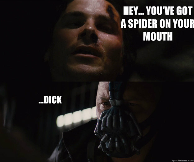 Hey... you've got 
a spider on your 
mouth ...dick  - Hey... you've got 
a spider on your 
mouth ...dick   The Dark Knight Rises Bruce Bane