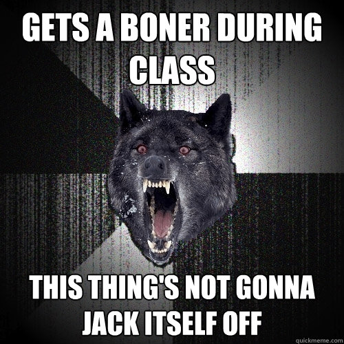 gets a boner during class this thing's not gonna jack itself off  Insanity Wolf