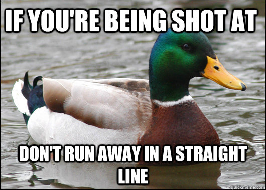 if you're being shot at don't run away in a straight line  Actual Advice Mallard