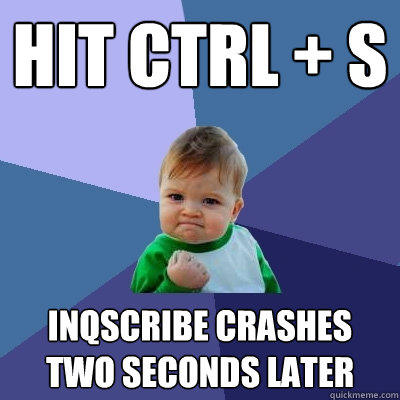 Hit CTRL + S Inqscribe crashes two seconds later  Success Kid