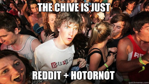 The CHive is just
 Reddit + HotorNOT    Sudden Clarity Clarence
