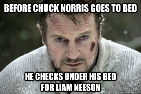 before chuck norris goes to bed he checks under his bed for liam neeson - before chuck norris goes to bed he checks under his bed for liam neeson  Misc