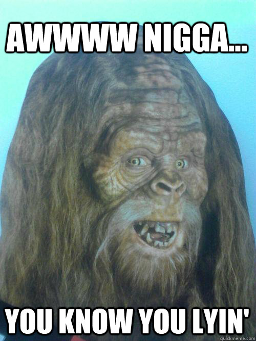 Awwww Nigga... You know you lyin'  Funny Sasquatch