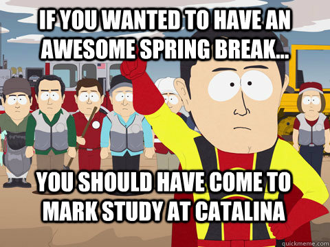 if you wanted to have an awesome spring break... you should have come to mark study at catalina  Captain Hindsight