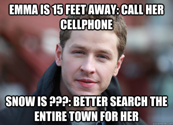 Emma is 15 feet away: Call her cellphone Snow is ???: better search the entire town for her  
