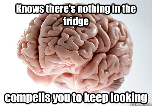 Knows there's nothing in the fridge compells you to keep looking  Scumbag Brain