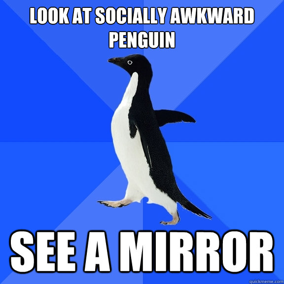 Look at socially awkward penguin See a mirror  Socially Awkward Penguin