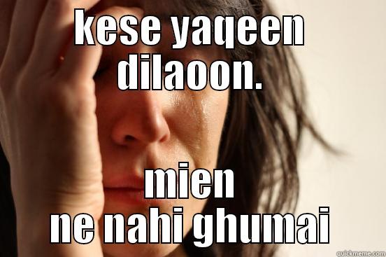 KESE YAQEEN DILAOON. MIEN NE NAHI GHUMAI First World Problems