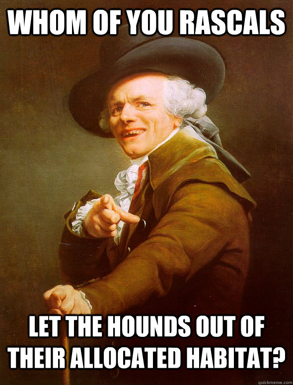 whom of you rascals let the hounds out of their allocated habitat?  Joseph Ducreux