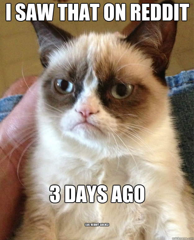 I Saw that on reddit






3 days ago (LOL REDDIT SUCKS) - I Saw that on reddit






3 days ago (LOL REDDIT SUCKS)  Grumpy Cat