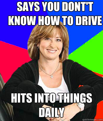 says you dont't know how to drive  hits into things daily   Sheltering Suburban Mom