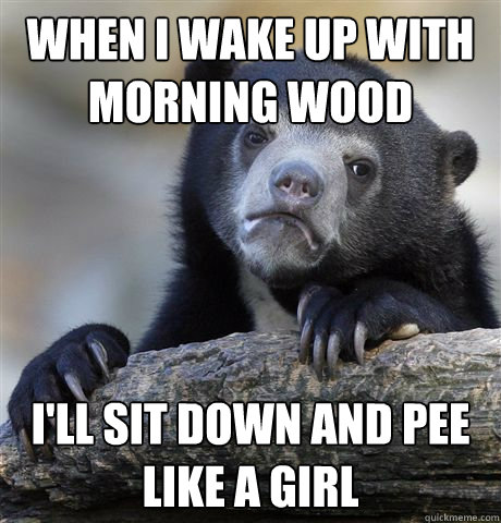 when i wake up with morning wood i'll sit down and pee like a girl  Confession Bear