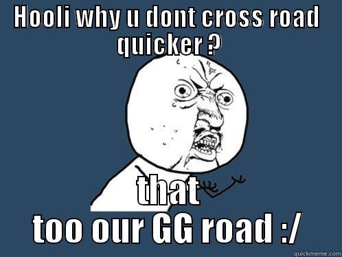 HOOLI WHY U DONT CROSS ROAD  QUICKER ? THAT TOO OUR GG ROAD :/ Y U No