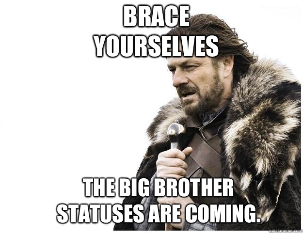 Brace yourselves The Big Brother statuses are coming.  Imminent Ned
