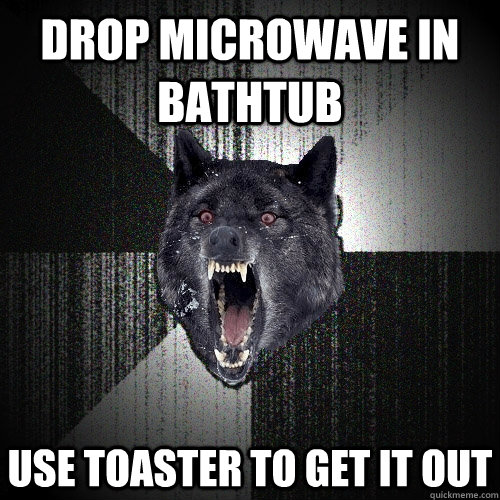 drop microwave in bathtub use toaster to get it out  Insanity Wolf