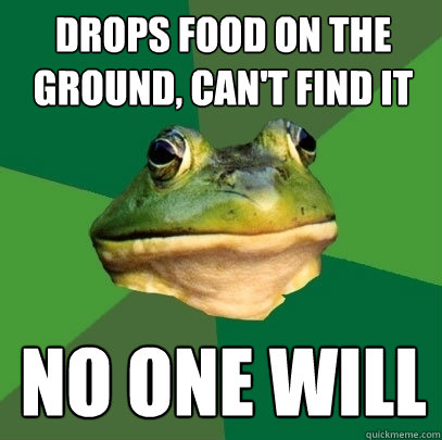 drops food on the ground, can't find it NO ONE WILL  Foul Bachelor Frog