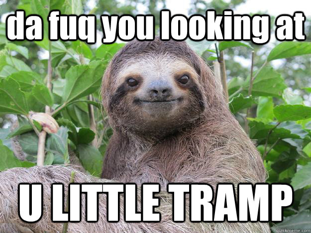 da fuq you looking at U LITTLE TRAMP  Stoned Sloth