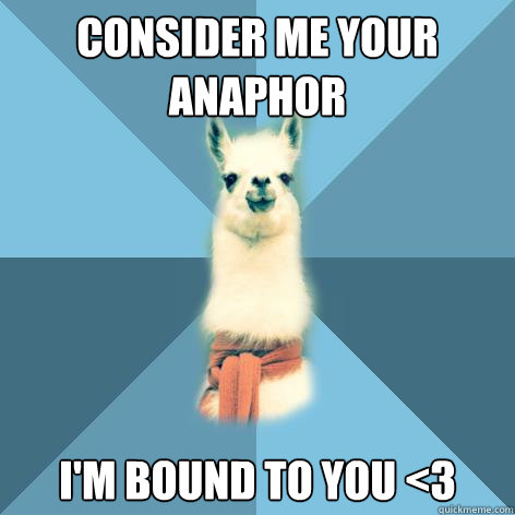 Consider me your anaphor I'm bound to you <3 - Consider me your anaphor I'm bound to you <3  Linguist Llama