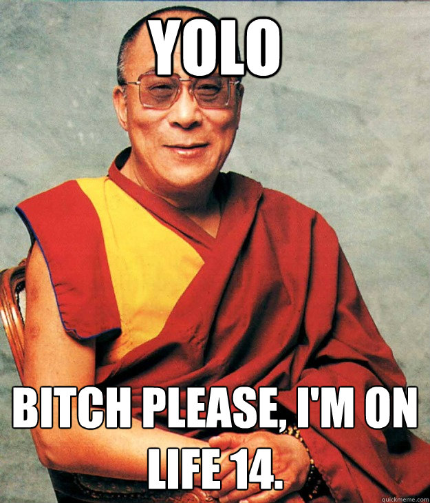 YOLO Bitch Please, I'm on life 14.  Dalai Lama