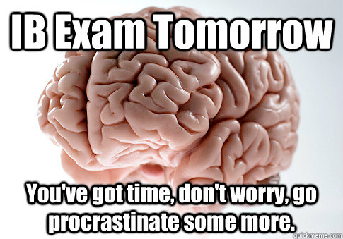 IB Exam Tomorrow You've got time, don't worry, go procrastinate some more. - IB Exam Tomorrow You've got time, don't worry, go procrastinate some more.  Scumbag Brain