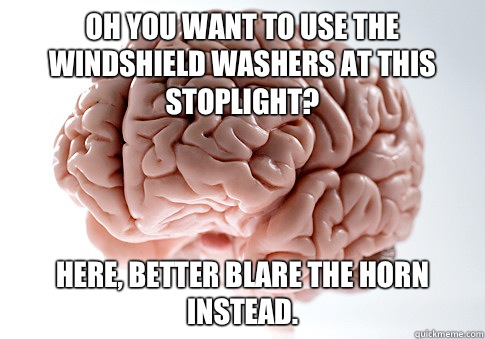 Oh you want to use the windshield washers at this stoplight?  Here, better blare the horn instead.   Scumbag Brain