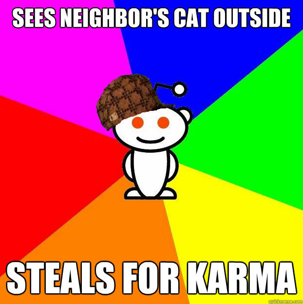 sees neighbor's cat outside steals for karma - sees neighbor's cat outside steals for karma  Scumbag Redditor