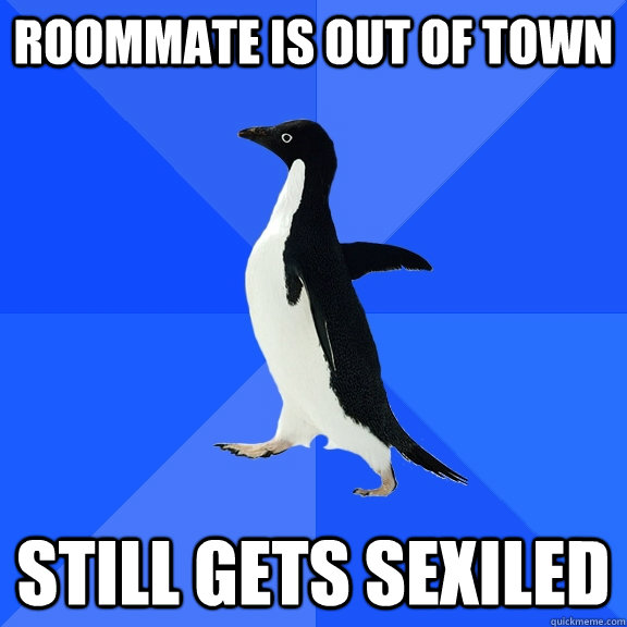 Roommate is out of town still gets sexiled  Socially Awkward Penguin