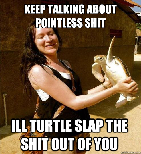Keep talking about pointless shit Ill turtle slap the shit out of you  Turtle Slap