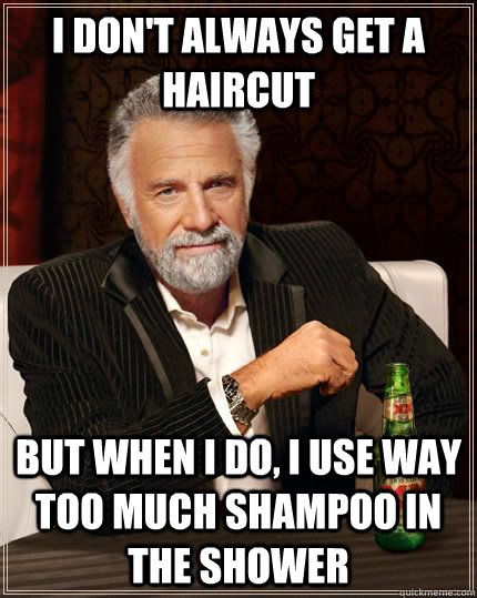 I don't always get a haircut but when I do, I use way too much shampoo in the shower  The Most Interesting Man In The World