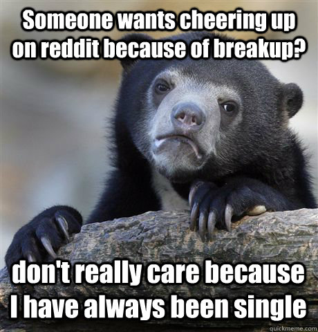 Someone wants cheering up on reddit because of breakup? don't really care because I have always been single  Confession Bear