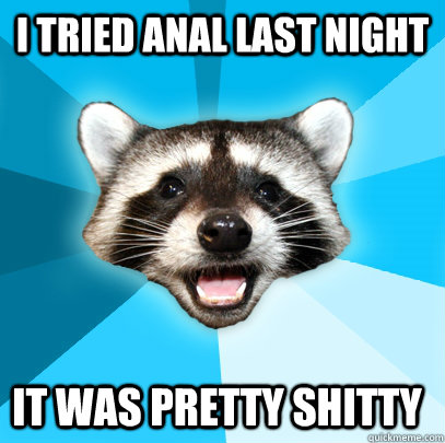 I TRIED ANAL LAST NIGHT IT WAS PRETTY SHITTY  Lame Pun Coon