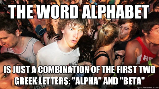 the word alphabet
 is just a combination of the first two greek letters: 