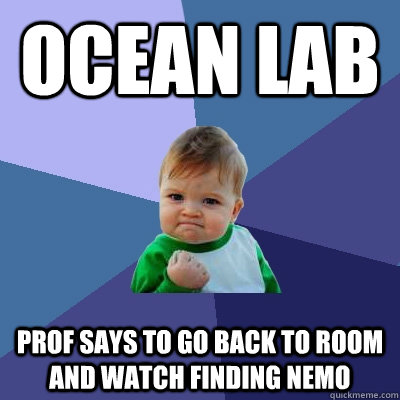Ocean Lab Prof says to Go back to room and watch finding Nemo  Success Kid