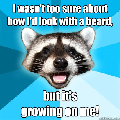 I wasn't too sure about how I'd look with a beard, but it's
growing on me!  Lame Pun Coon