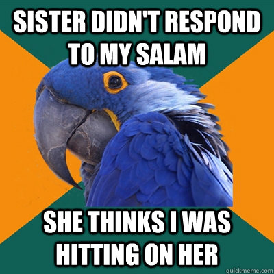 Sister didn't respond to my salam she thinks i was hitting on her  Paranoid Parrot