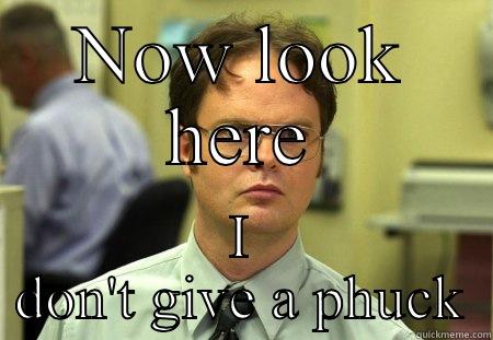 NOW LOOK HERE I DON'T GIVE A PHUCK Schrute