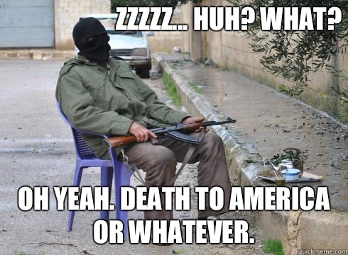 oh yeah. death to america or whatever. zzzzz... huh? what?  Lazy Rebel