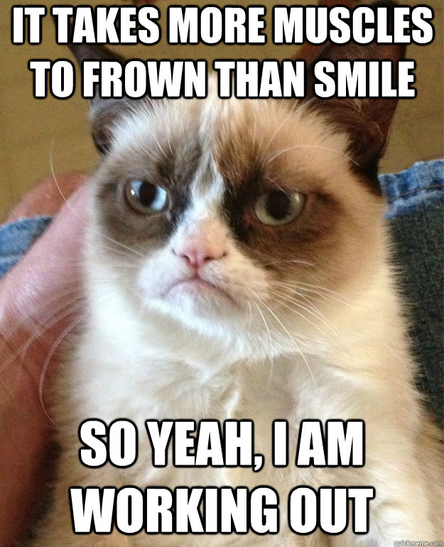 it takes more muscles to frown than smile so yeah, i am working out - it takes more muscles to frown than smile so yeah, i am working out  Misc